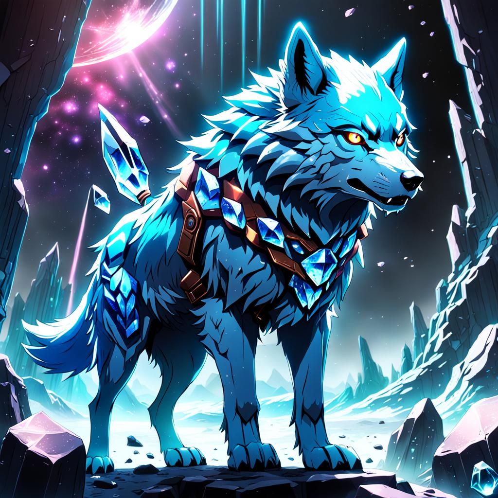Anime Crystal Space Wolf in Detailed Matte Style