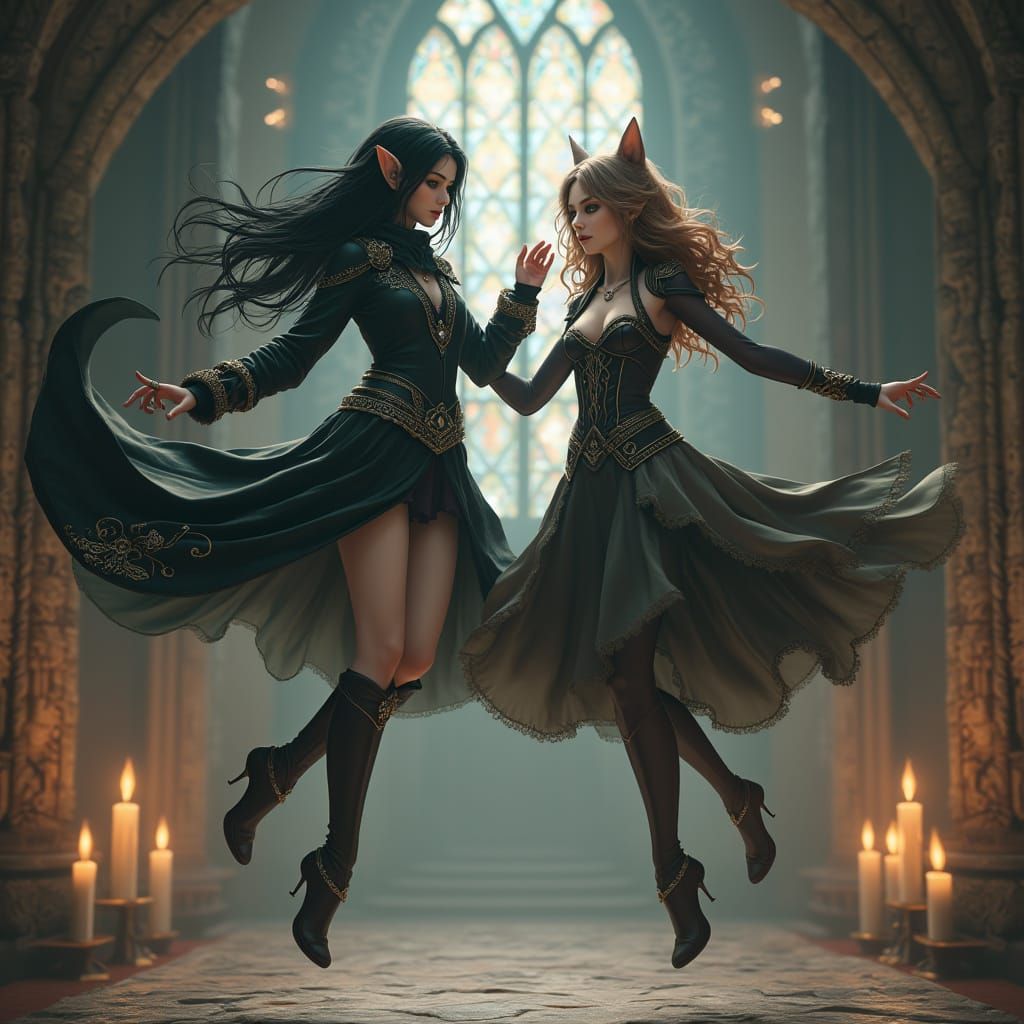 Ethereal Ballerinas Dancing in a Medieval Hall