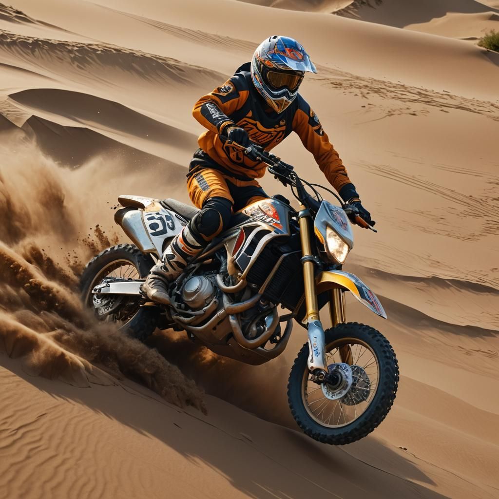 Dirt Bike Ripping Through Dunes: Digital Art