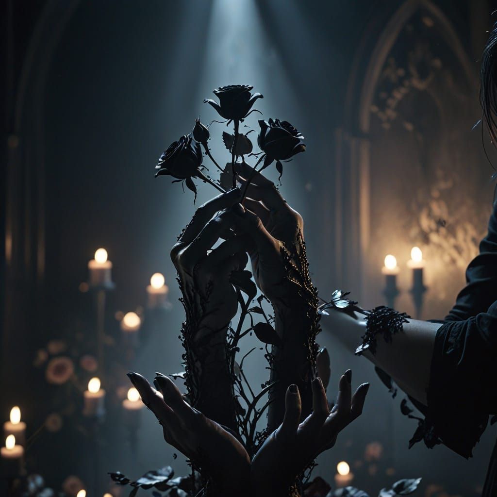Dark Fantasy: Hands Emerge From Black Roses