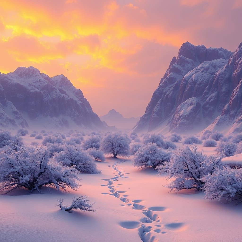 Snowy Sahara Desert Landscape in Dark Fantasy Concept Art St...