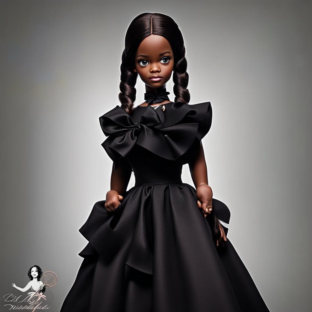Black Doll in Red Dress, Medium Brown Skin