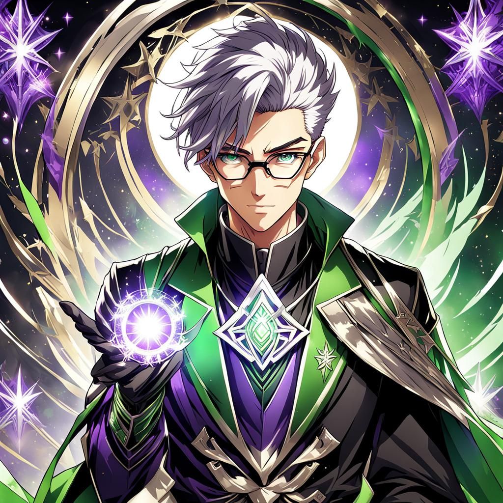 Anime Wizard with Silver Hair in Cel-Shaded Style