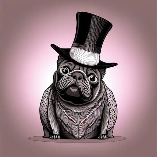 Pug with Top Hat in Abstract Vector Art