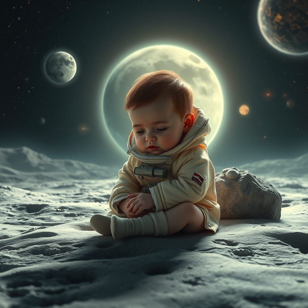 Cherubic Baby Surrounded by Lunar Dreamscape in Fantastical ...