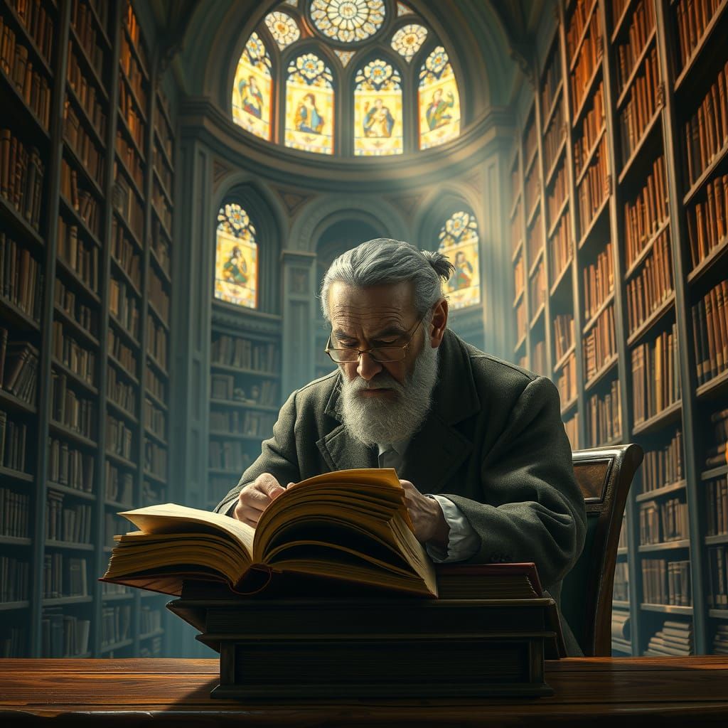 Grand Library Scene in Baroque Style