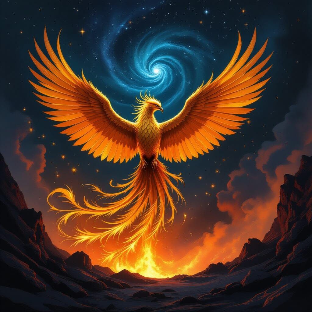 Majestic Phoenix Rises From Volcanic Crater in Dark Fantasy ...