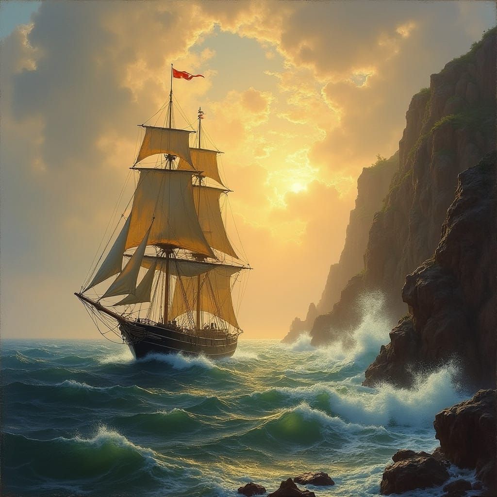 Majestic Schooner Navigates Treacherous Waters in a Dramatic...
