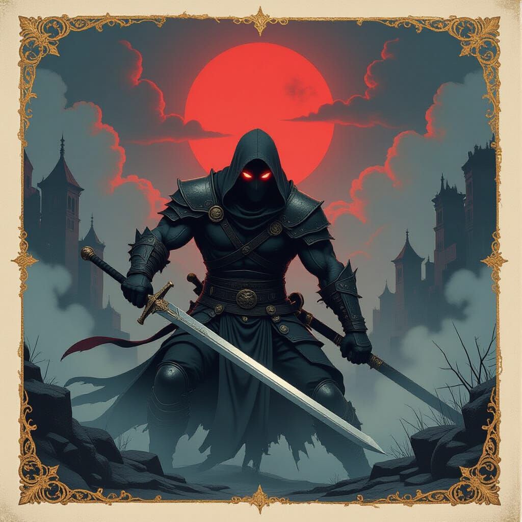 Gothic Warrior in Watercolor with Abstract Elements