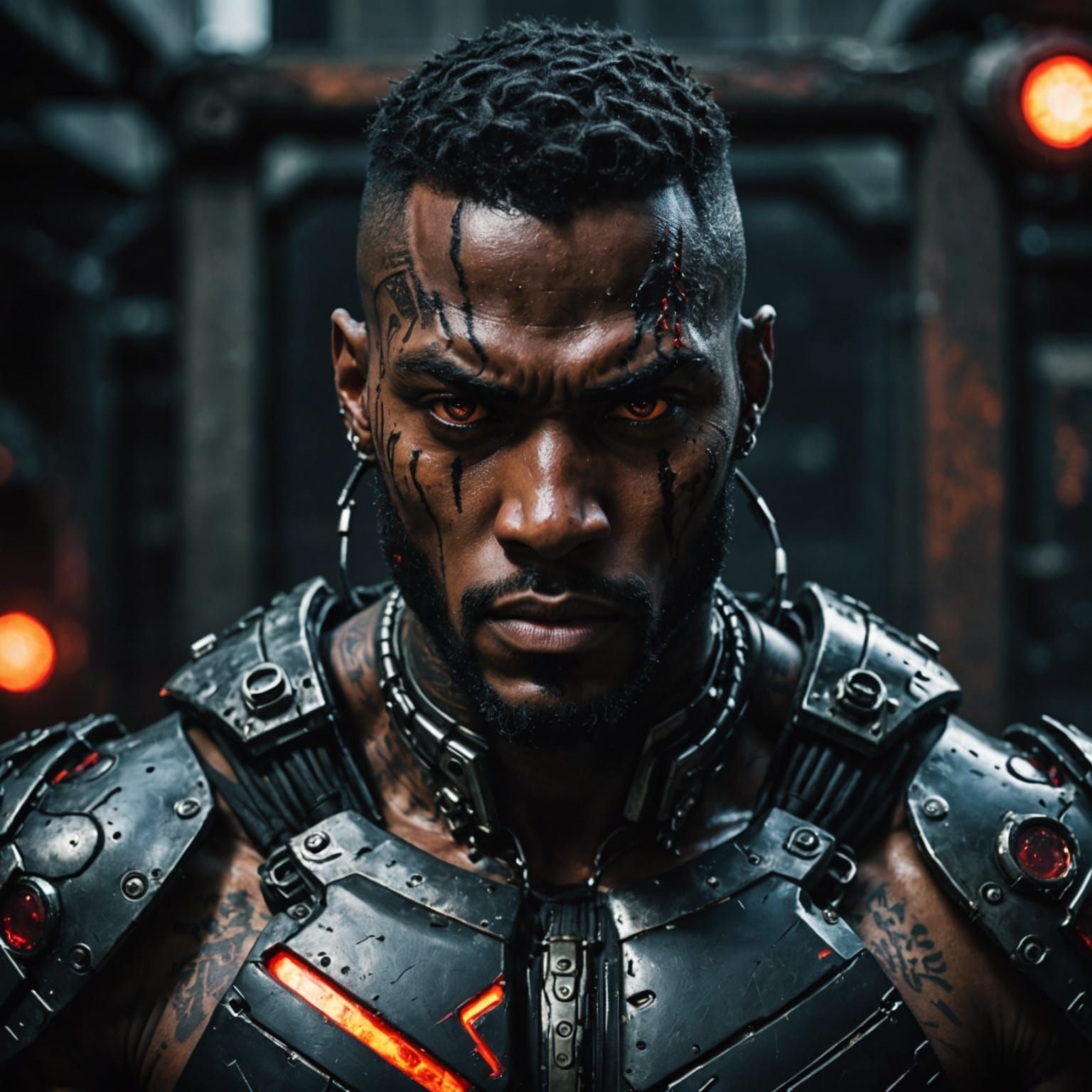 Dark Skinned Warrior in Cyberpunk Armor