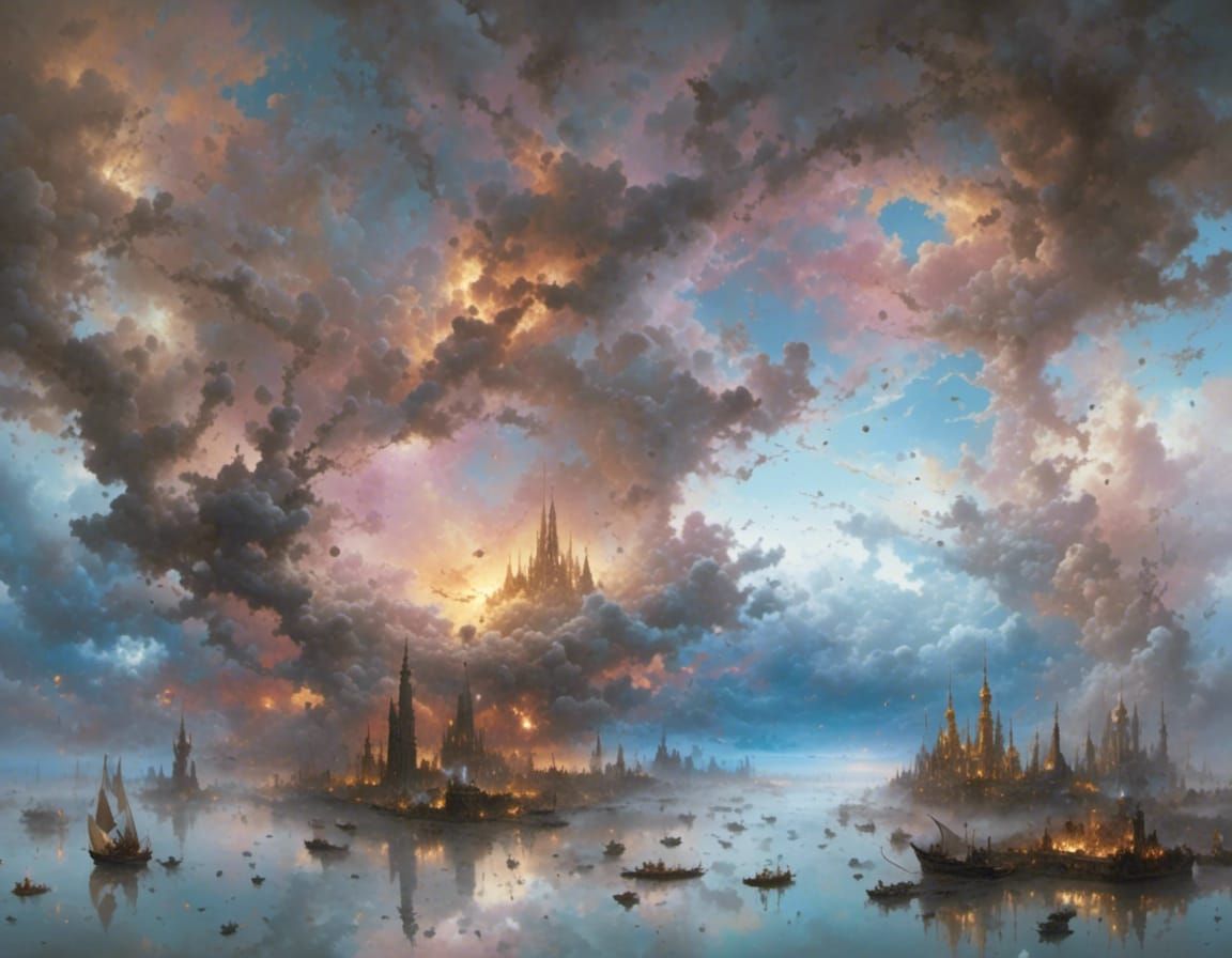 Fantasy Cityscape at Dusk in Lavender Hues