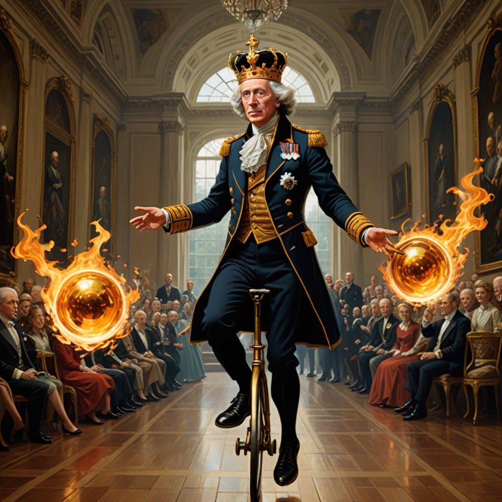 King Charles III Juggles Fire on a Unicycle in Palace