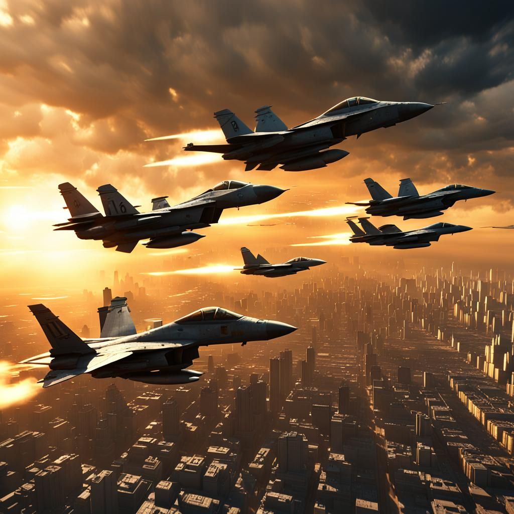 Fighter Jets Over Deserted City: 3D Game Cinematic