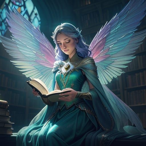 Radiant Fairy in Glowing Library 3D Fantasy Art