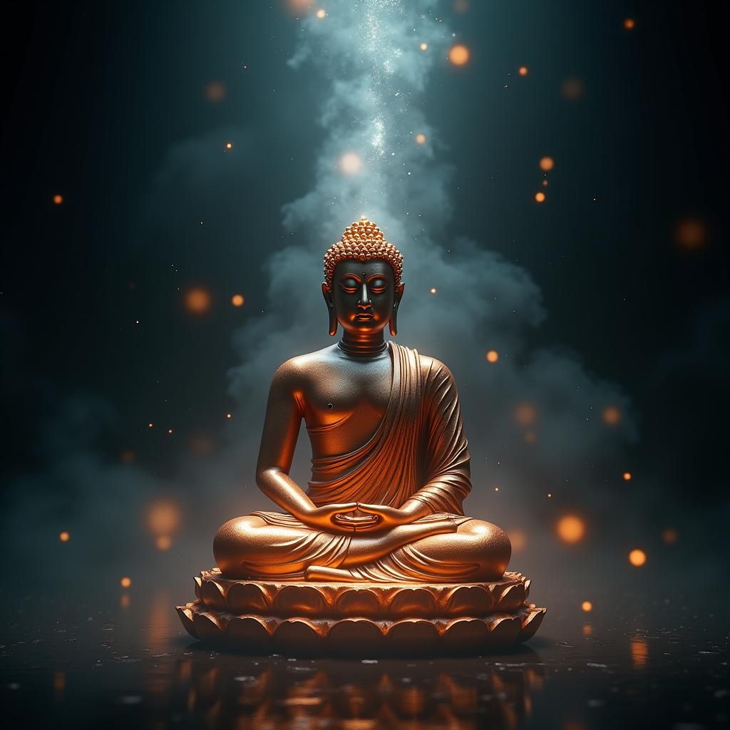 Buddha in Obsidian Darkness with Ethereal Light