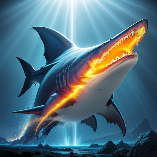 Golden Supermegalodon Radiates Fiery Cosmic Energy