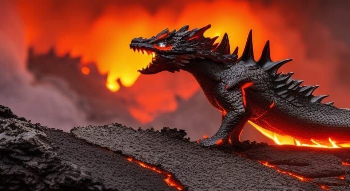 Lava Dragon in Volcanic Landscape: A Dark Fantasy