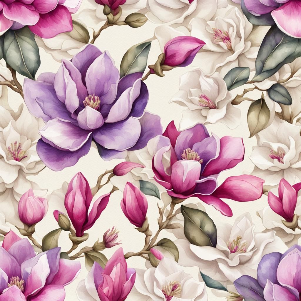 ((Seamless)) Floral Pattern, Several Lavender Fuchsia and Wh...