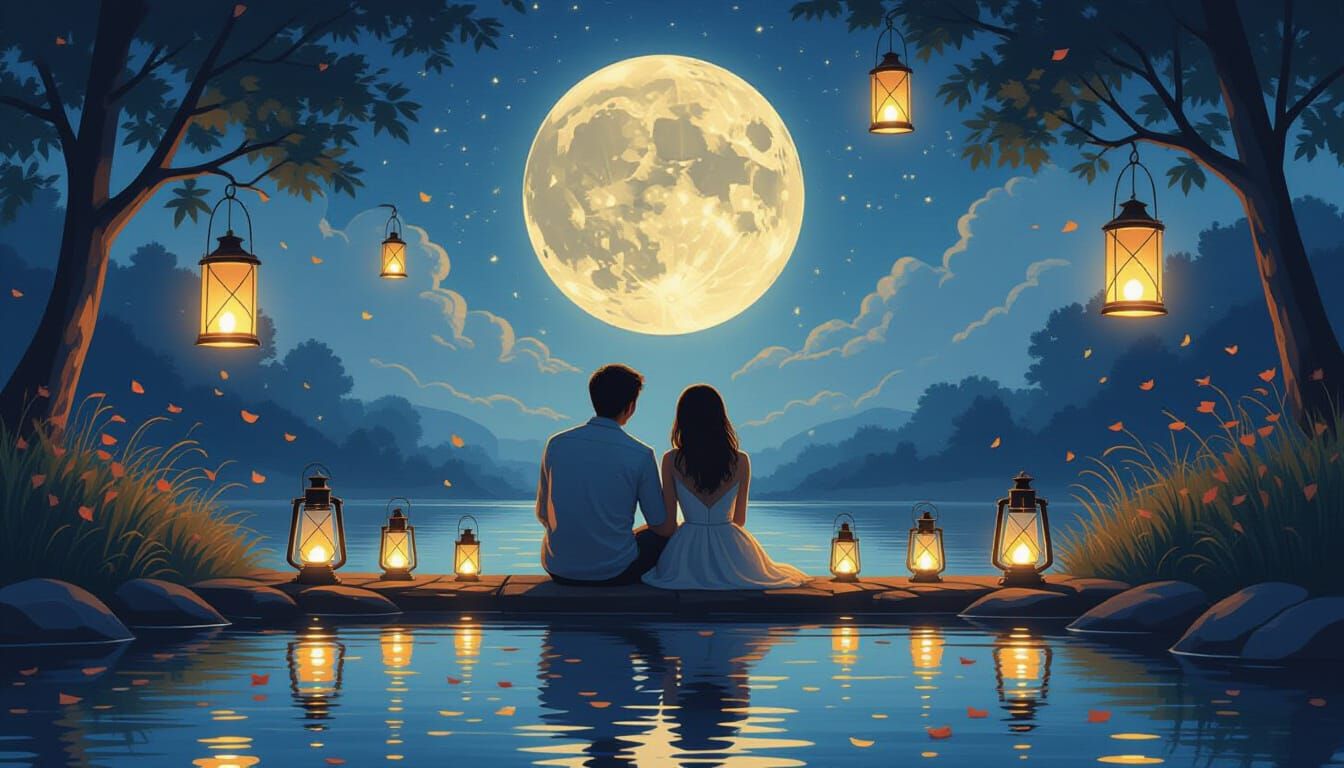 Moonlit Lanterns: A Romantic Airbrushed Vision