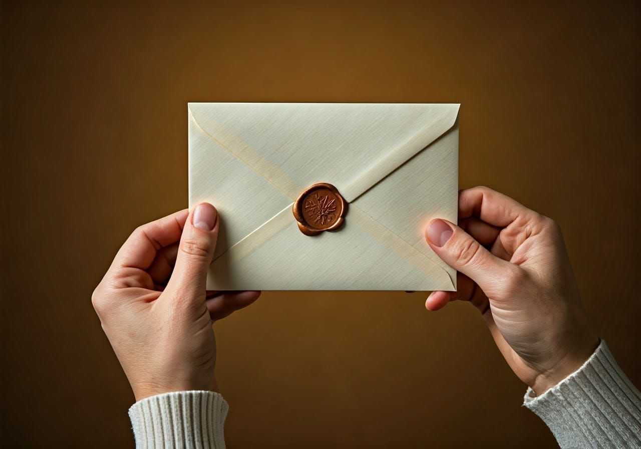 Worried Face Holding Envelope in Narrative Illustration