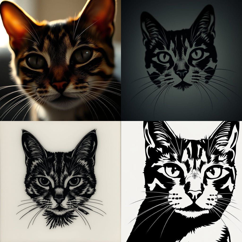A Minimalist Portrait of a Feline in Monochromatic Stencil S...