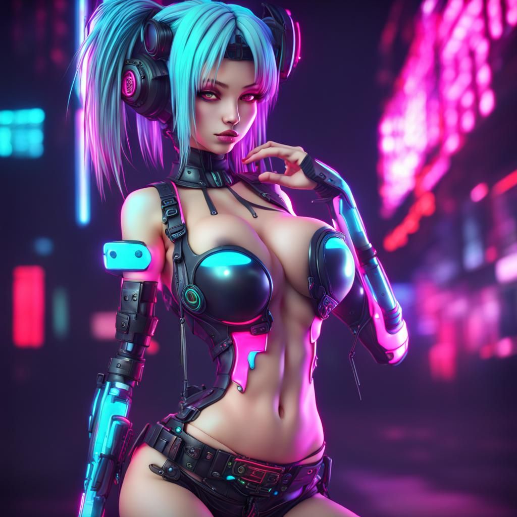 Cyberpunk Anime Girl in Neon 3D Render