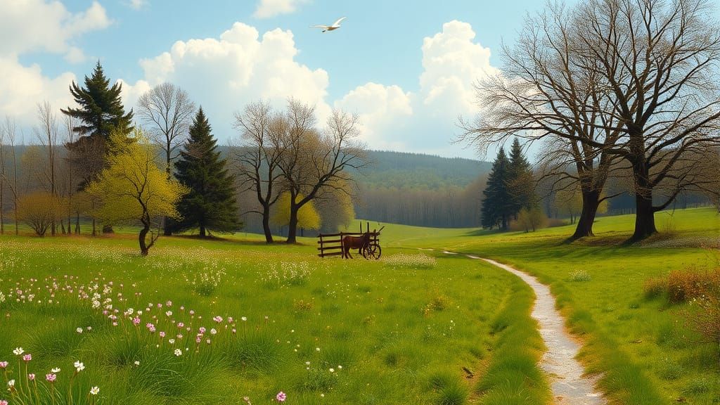 Idyllic Meadow Landscape in Hudson River School Style