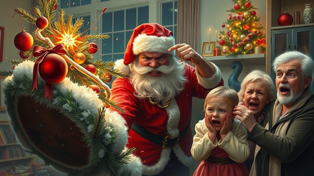 Angry Santa Claus in a Dark Holiday Scene