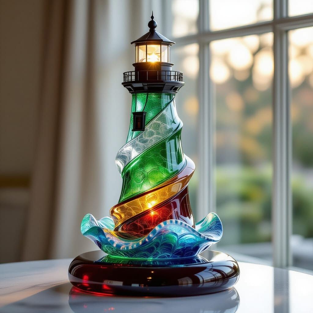 Sea Glass Lighthouse Sculpture in Vibrant Hues