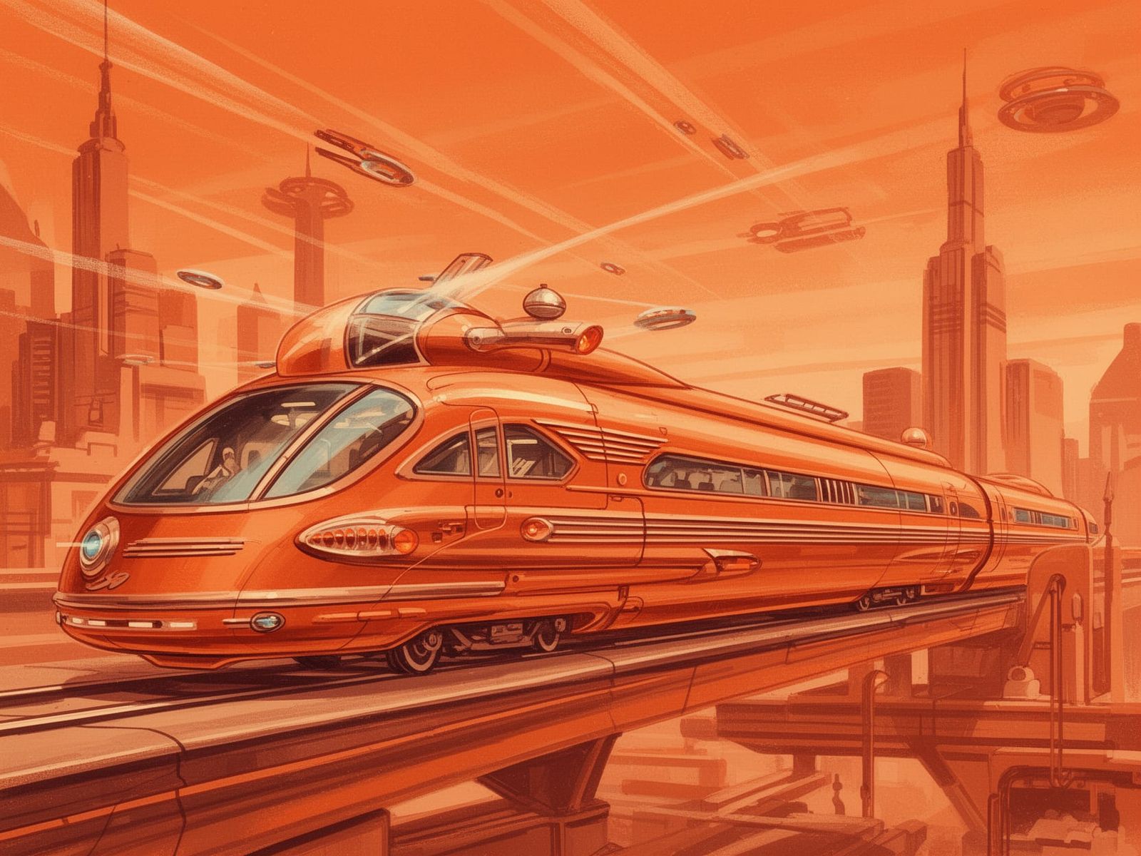 Retro Futuristic Train Imagined in the 50s