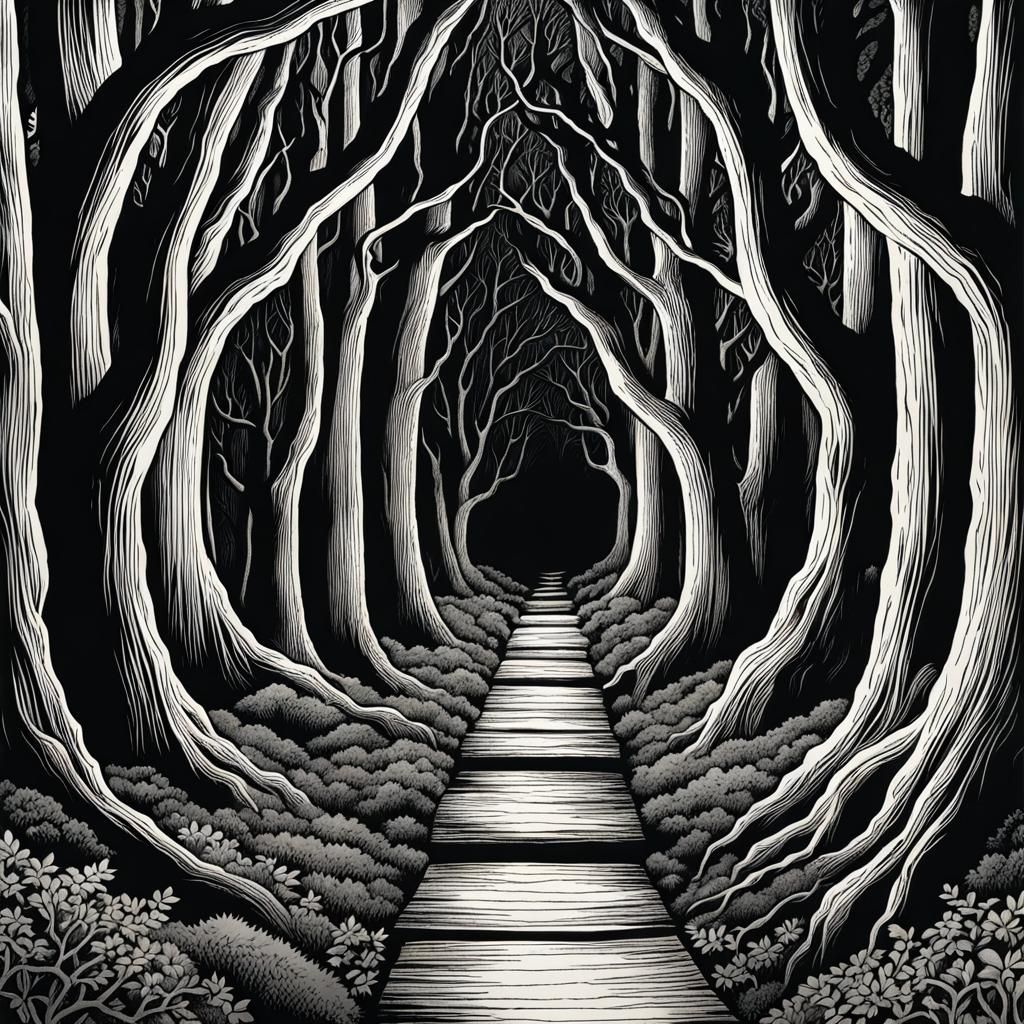 Eldritch Forest in Manga Horror Style