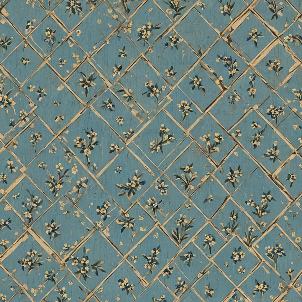 Grungy Vintage Wallpaper with Blue Diamond Pattern
