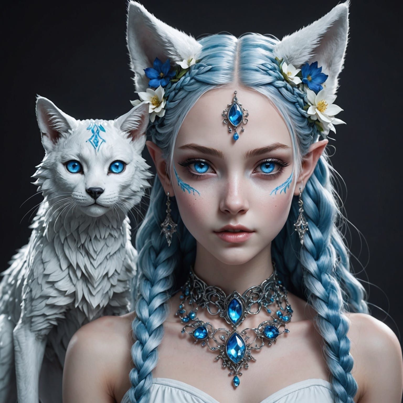 Fantasy Wolf-Elf Portrait with Crystalline Skin