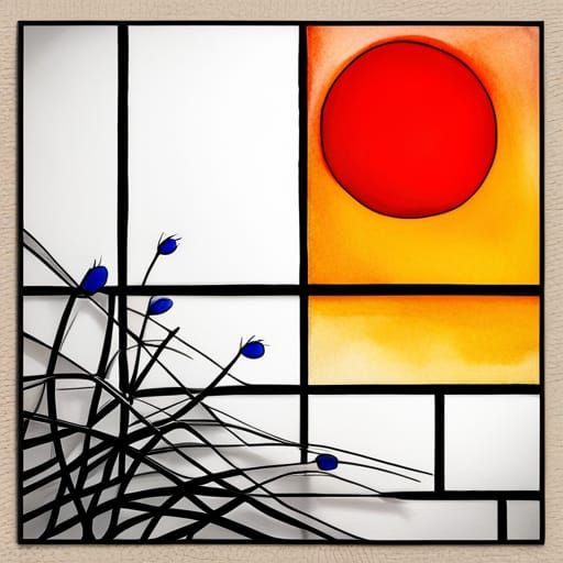 Abstract Mondrian-Style Digital Art with Geometric Shapes