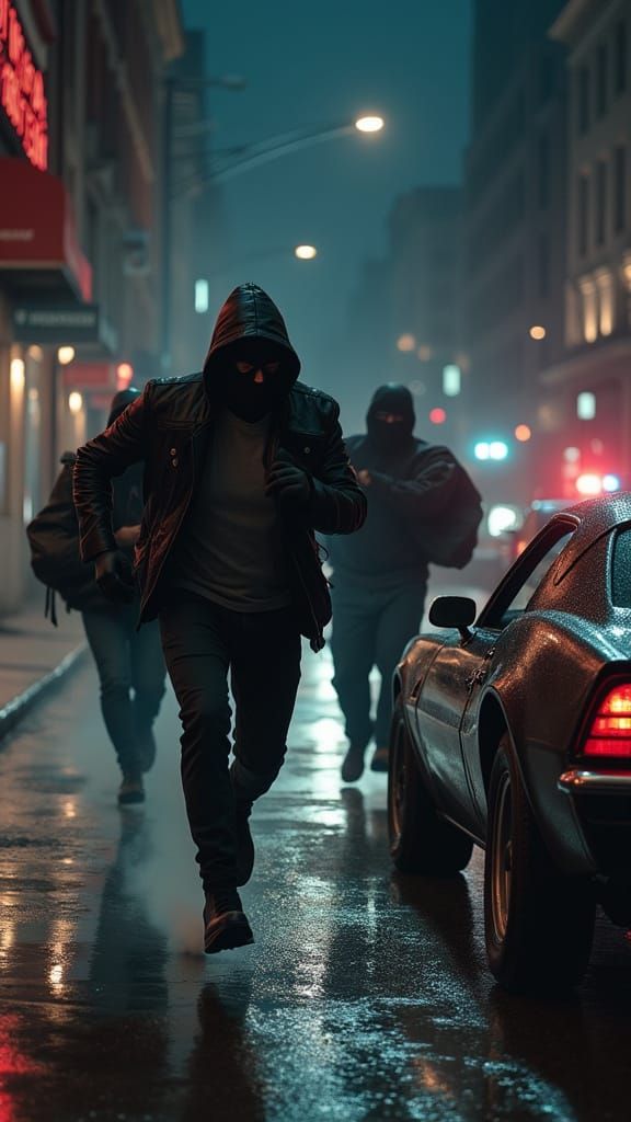 Bank Robbery Getaway with Police Lights