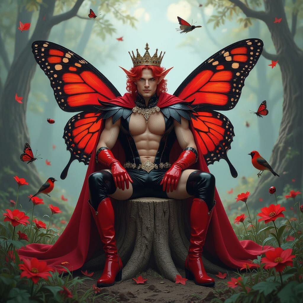 Latex Fairy King on Treestump in Ethereal Fantasy Style
