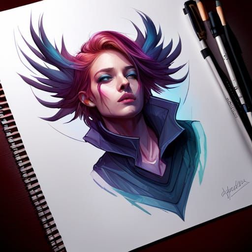 Biomechanical Fallen Angel Portrait in Art Nouveau Style