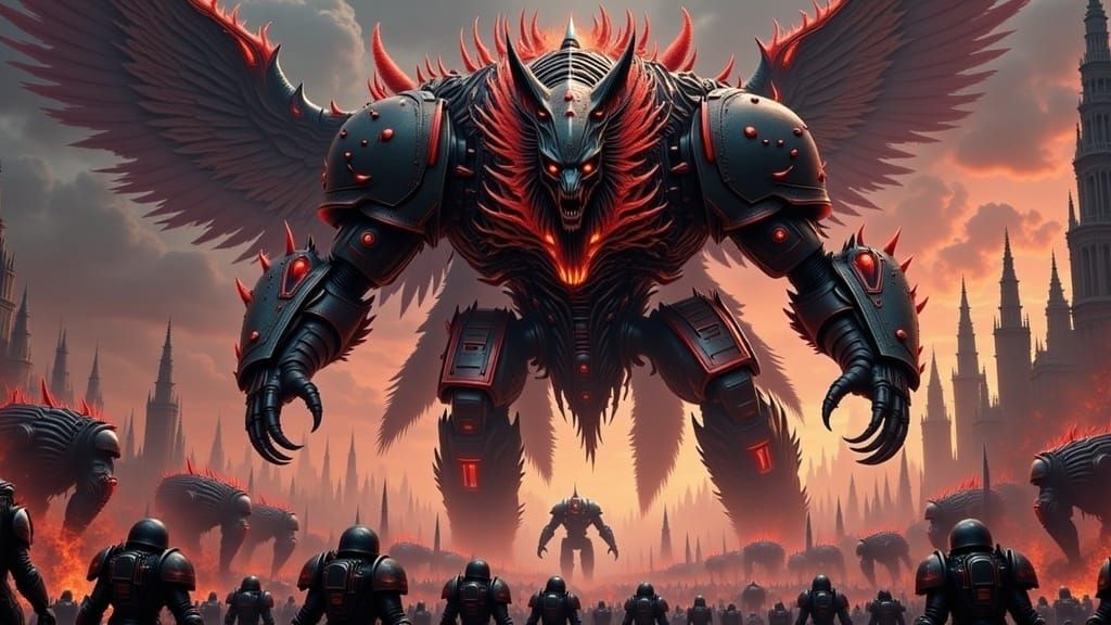 Mechanical Titan in Wolf Mask, Cyberpunk Horror