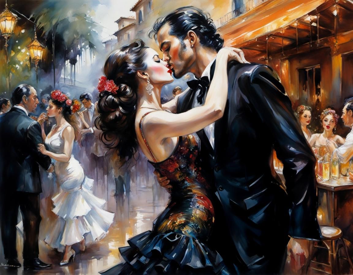 Flamenco Kiss: Abstract Ink Art Celebration