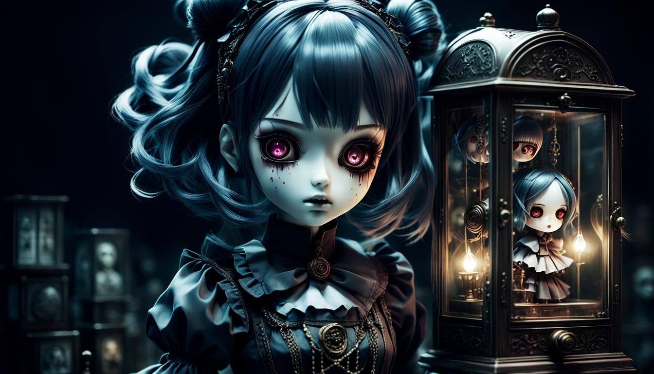 Creepy Doll Girl in Dual Exposure Anime Style