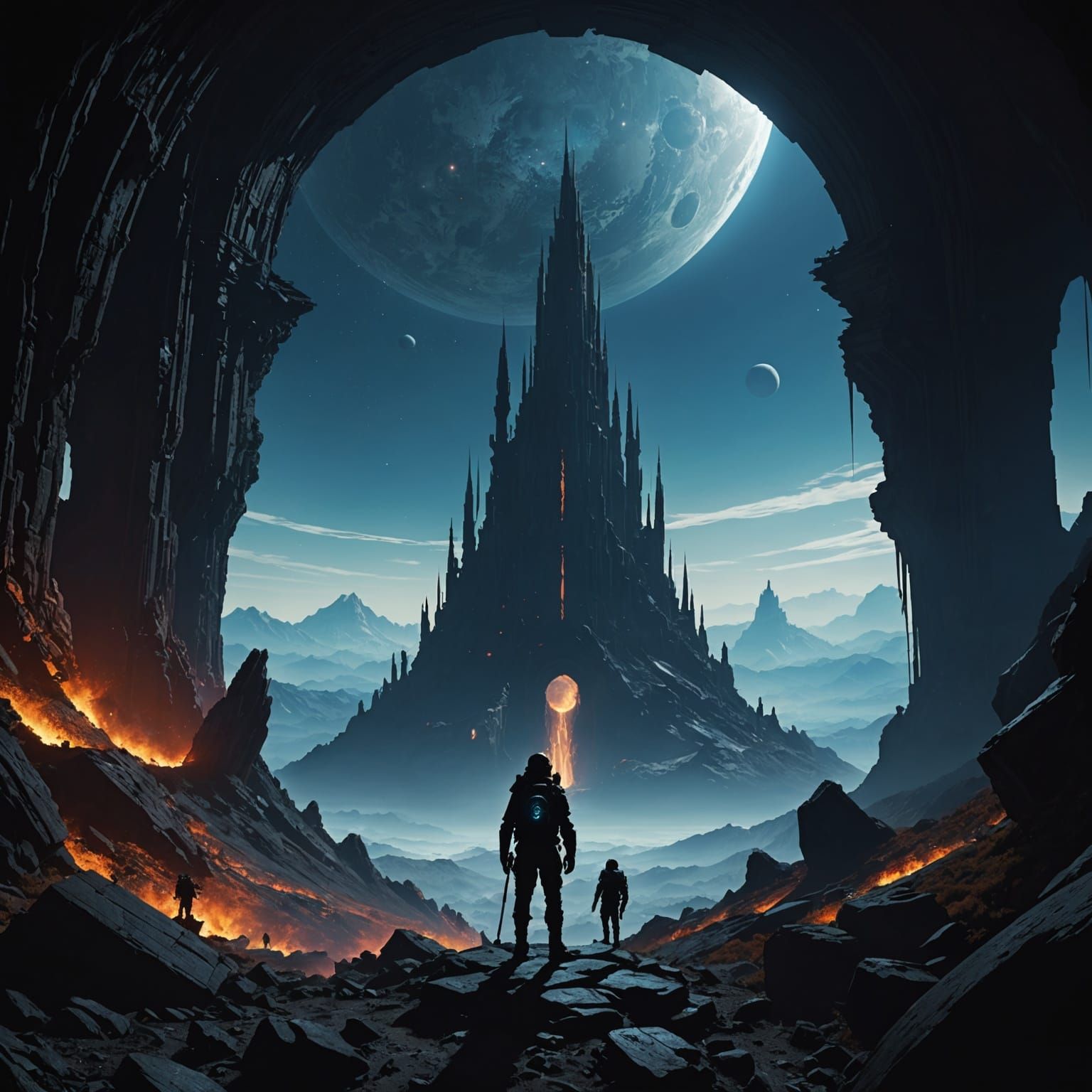 Space Hiker Silhouette in Dark Fantasy Style