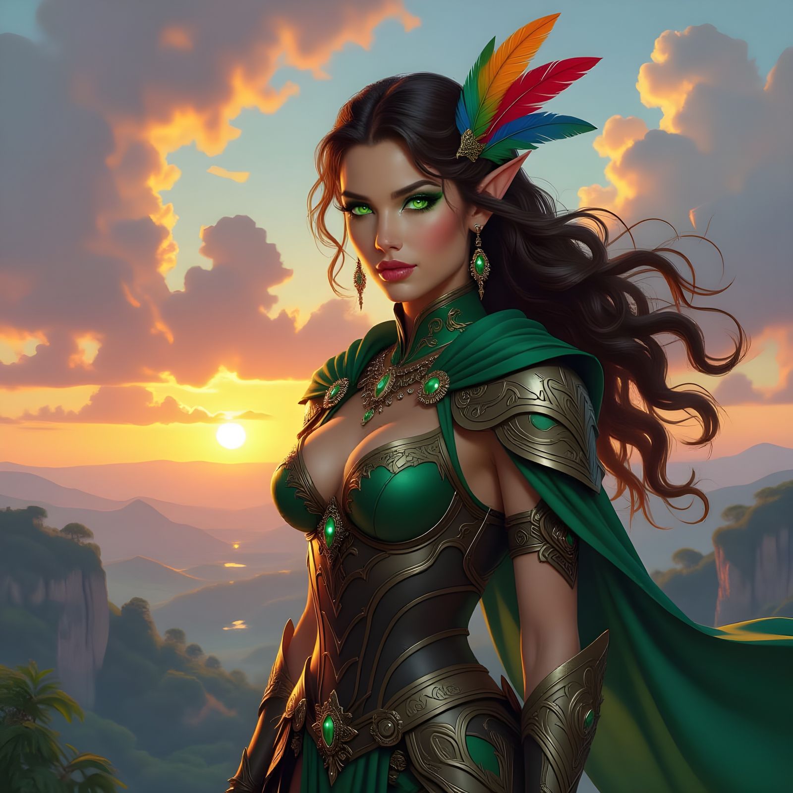 Elf Woman on Windswept Cliff in Fantasy Art Style