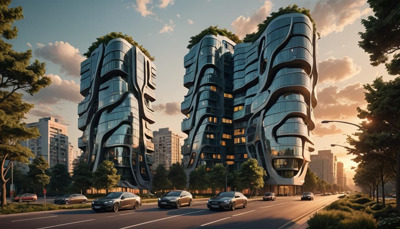 Futuristic Twin Apartment Building in Zaha Hadid Style
