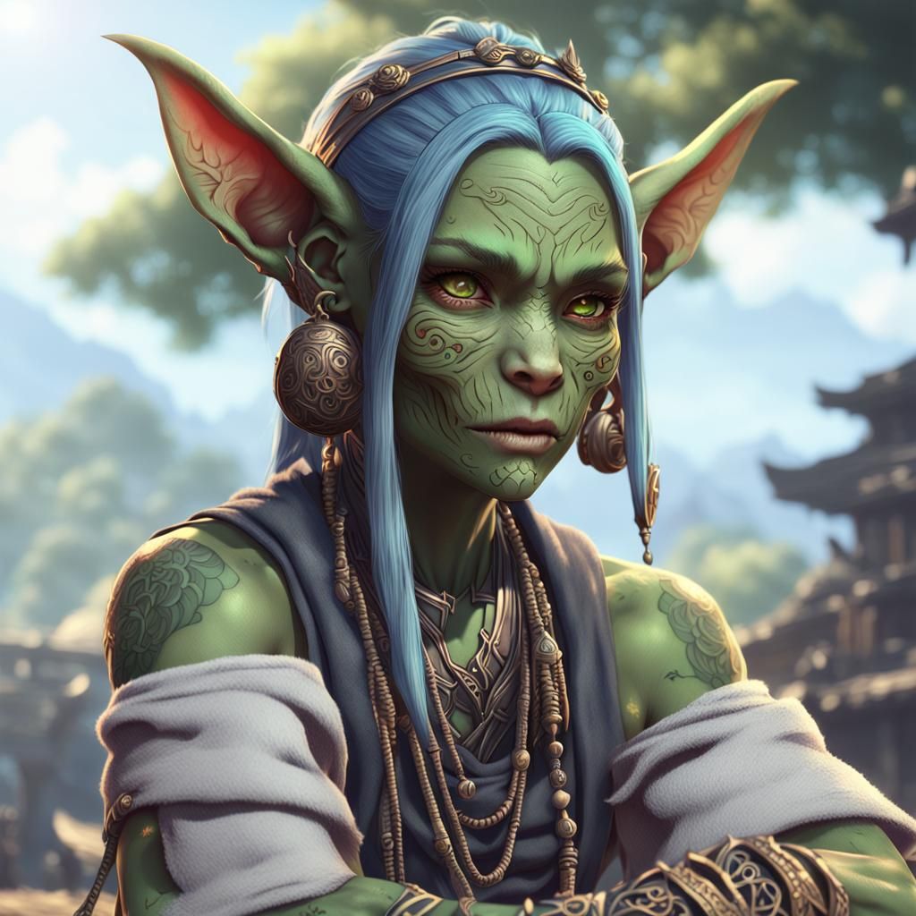 Anime Style Goblin Shaman with Tribal Tattoos