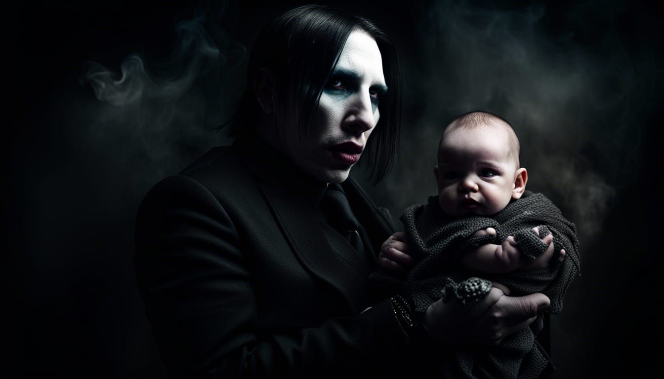 Marilyn Manson Portrait with Baby in Horror Style