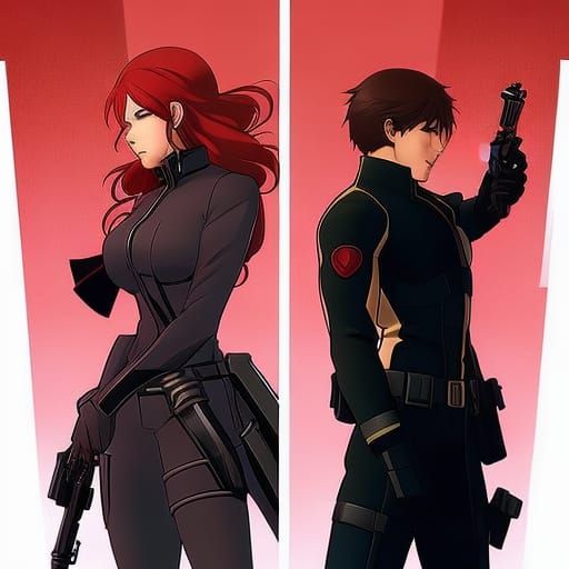 Black Puma and Black Widow in Anime Style
