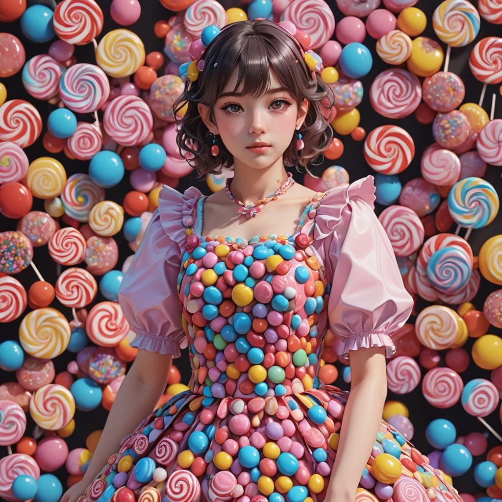 Woman in Candy Dress: 3D Anime Art
