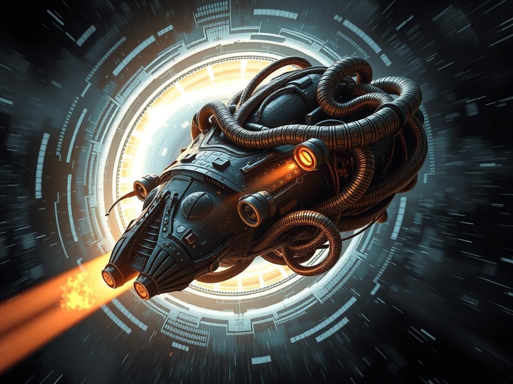 Out of the wormhole materialised the Avrogen space ship