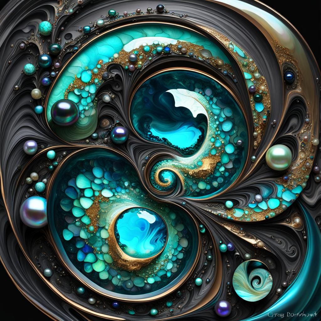 Abstract Art with Pearls and Labradorite in Dark Fantasy Sty...