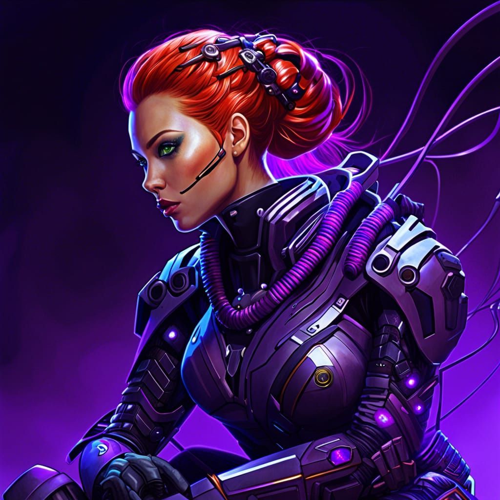 Cybernetic Banshee in Dystopian Battle, Sci-Fi Art